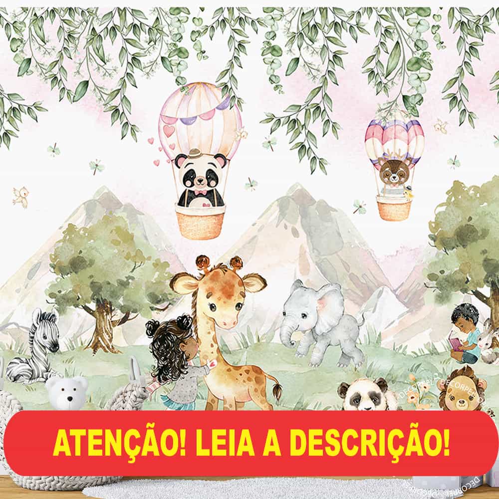 Papel de parede Safari com Crianças e Girafa