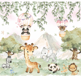 Papel de parede Safari Menina Segurando Girafa Menino Lendo Livro