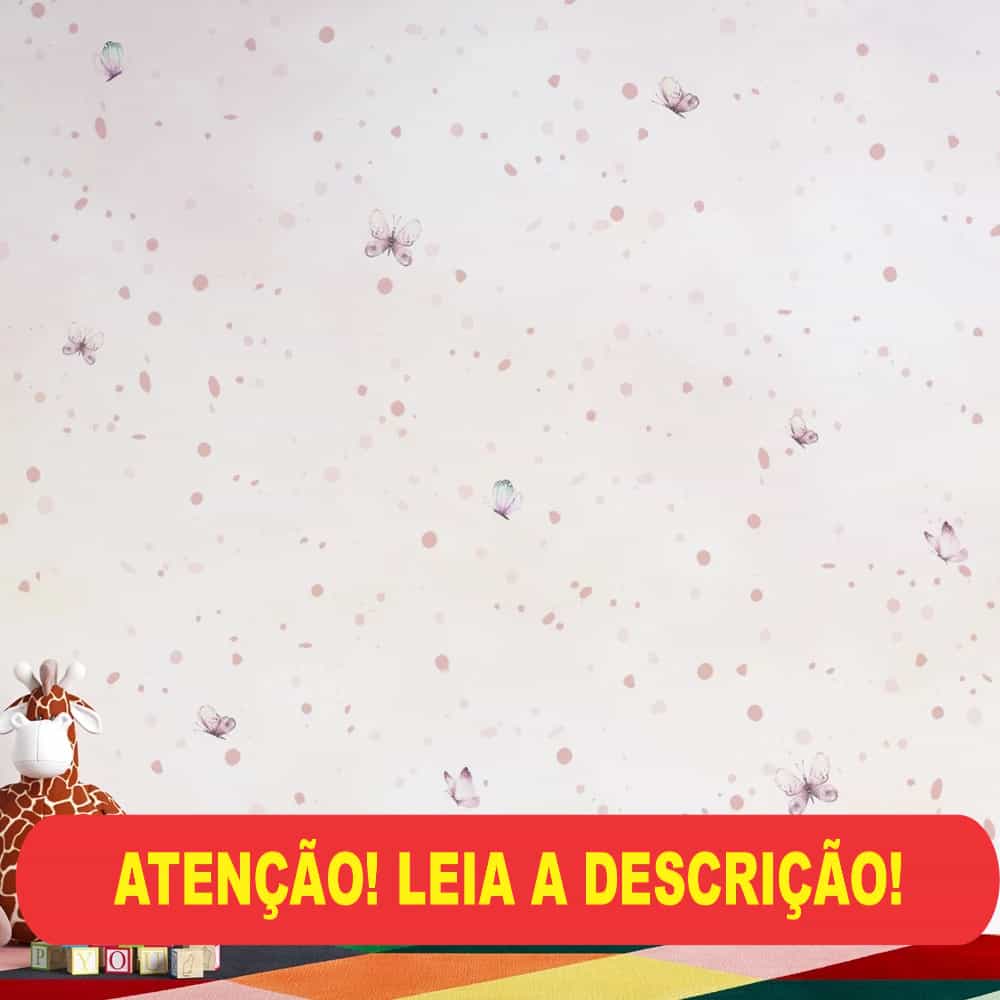 Papel de parede Borboletas e Bolinhas no Rosa Bebê