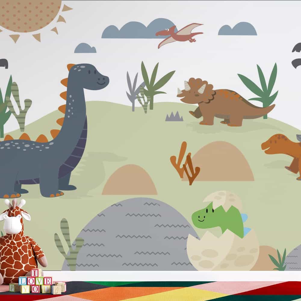 Papel de parede Dinossauros e o Filhote no Ovo