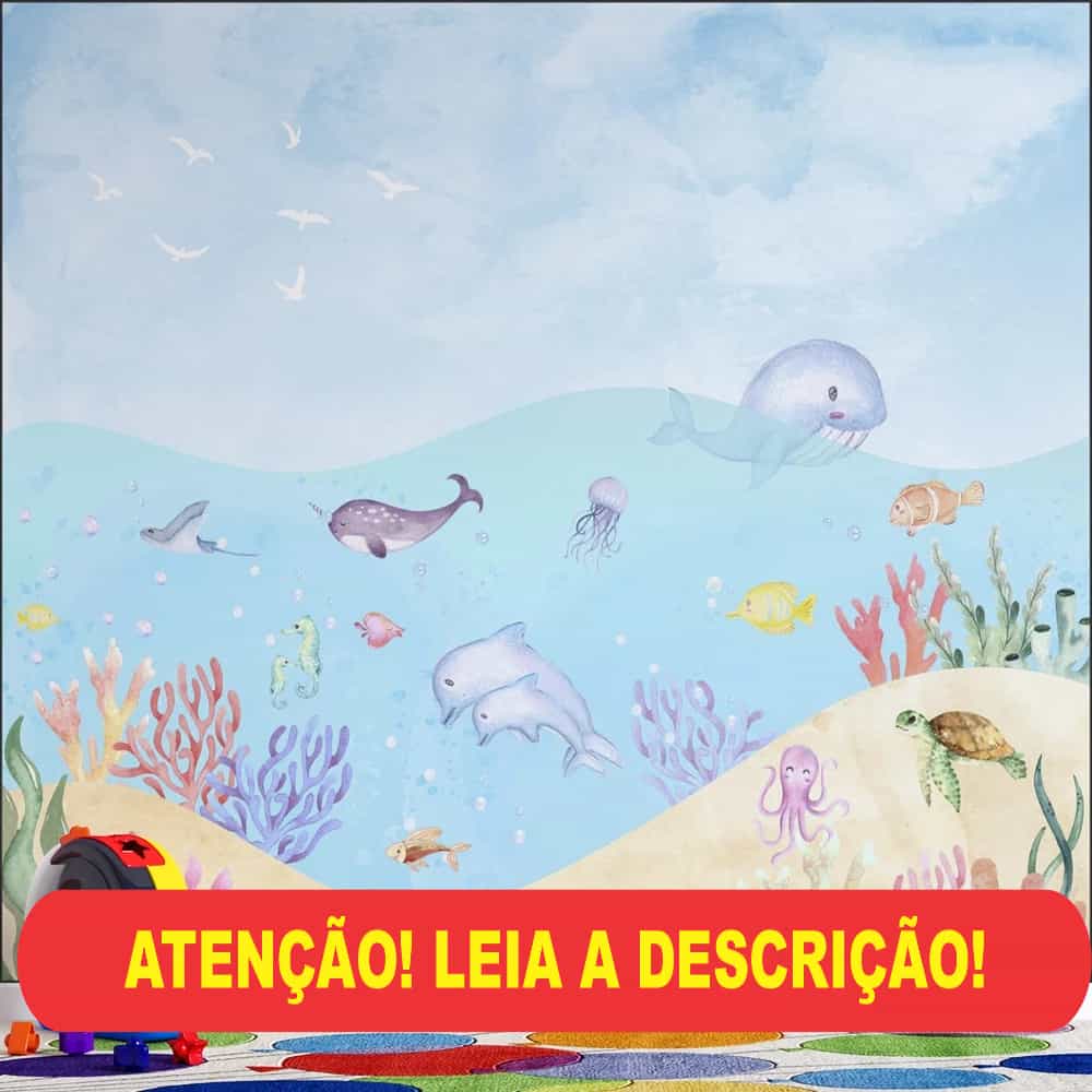 Papel de parede Mar em Aquarela com Golfinhos