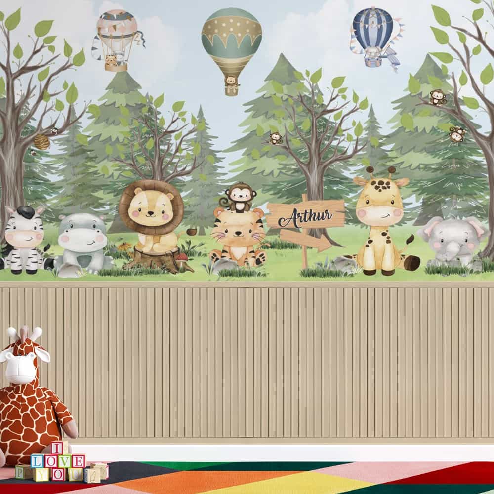 Papel de parede Safari Baby com Nome na Plaquinha