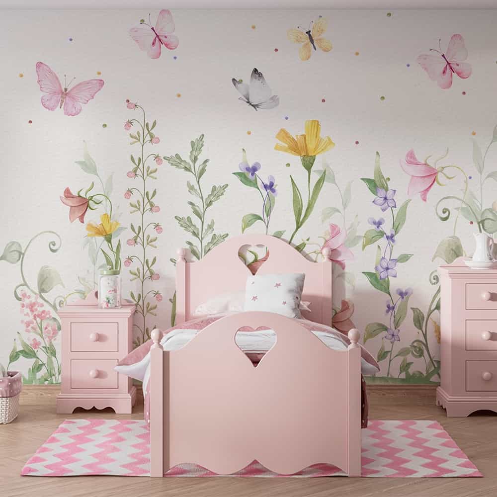 Papel de parede Flores Silvestres e Borboletas