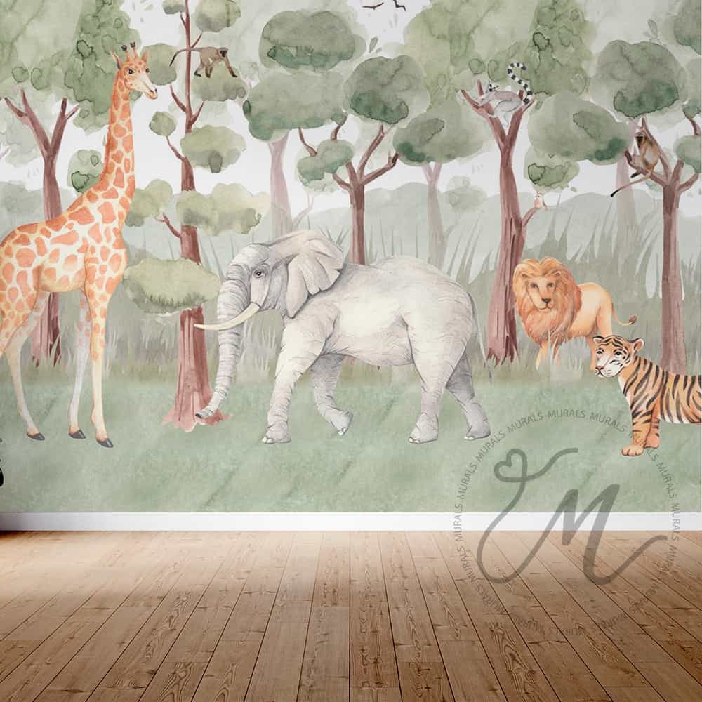 Papel de parede Selva em Aquarela com Tigre