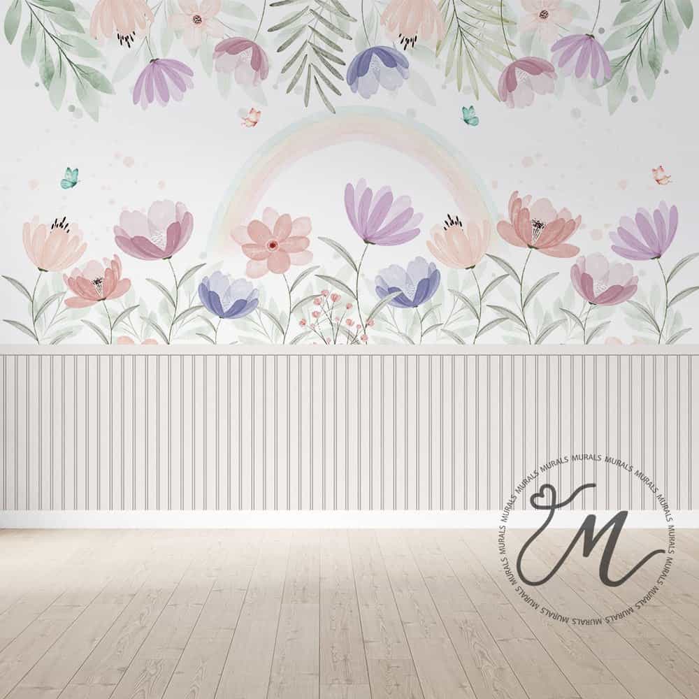 Papel de parede Jardim de Flores com Arco-Íris