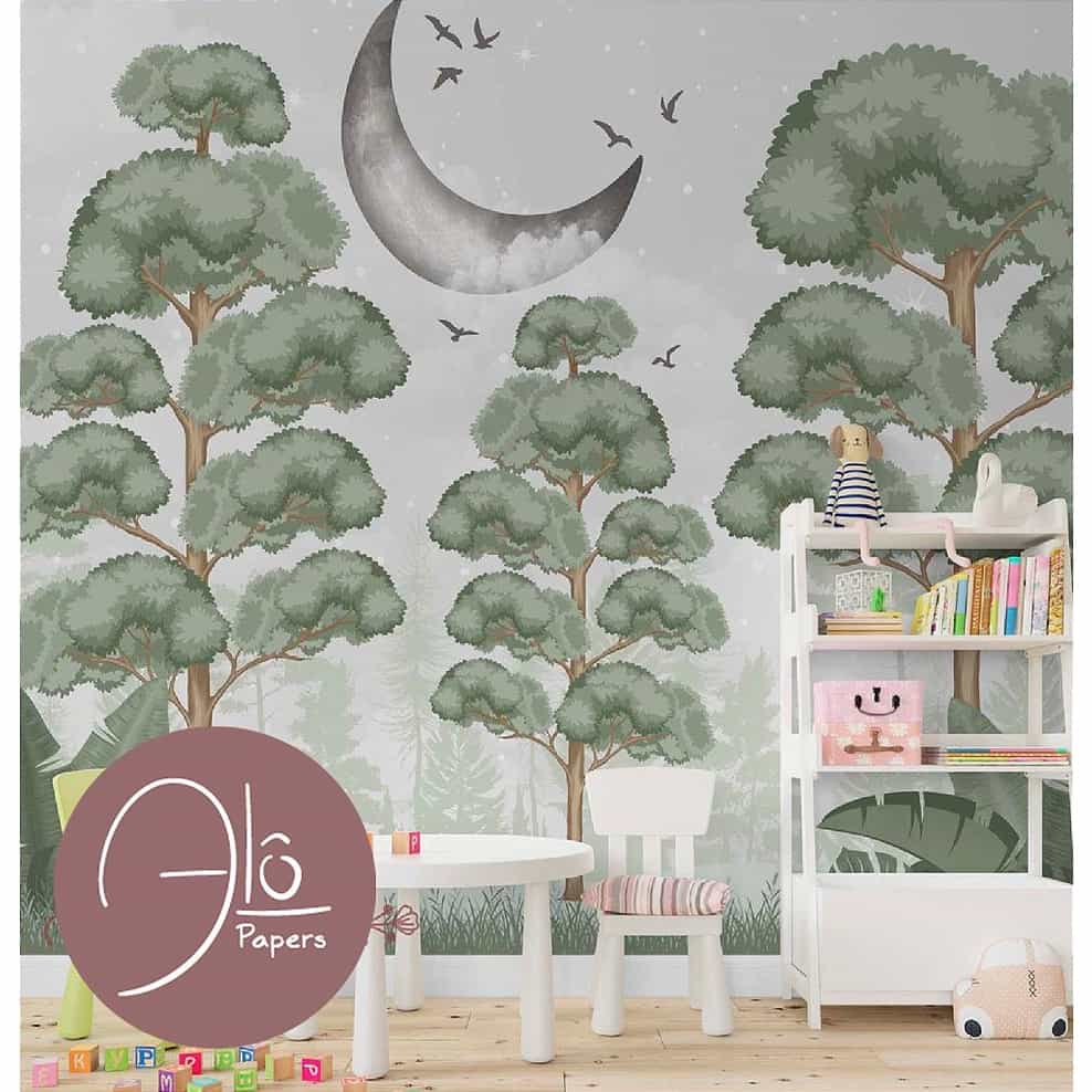 Papel de parede Floresta Serena sob a Lua Crescente