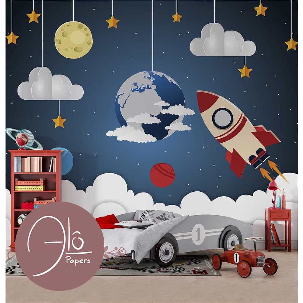 Papel de parede Móbile Espacial com Foguete Vermelho