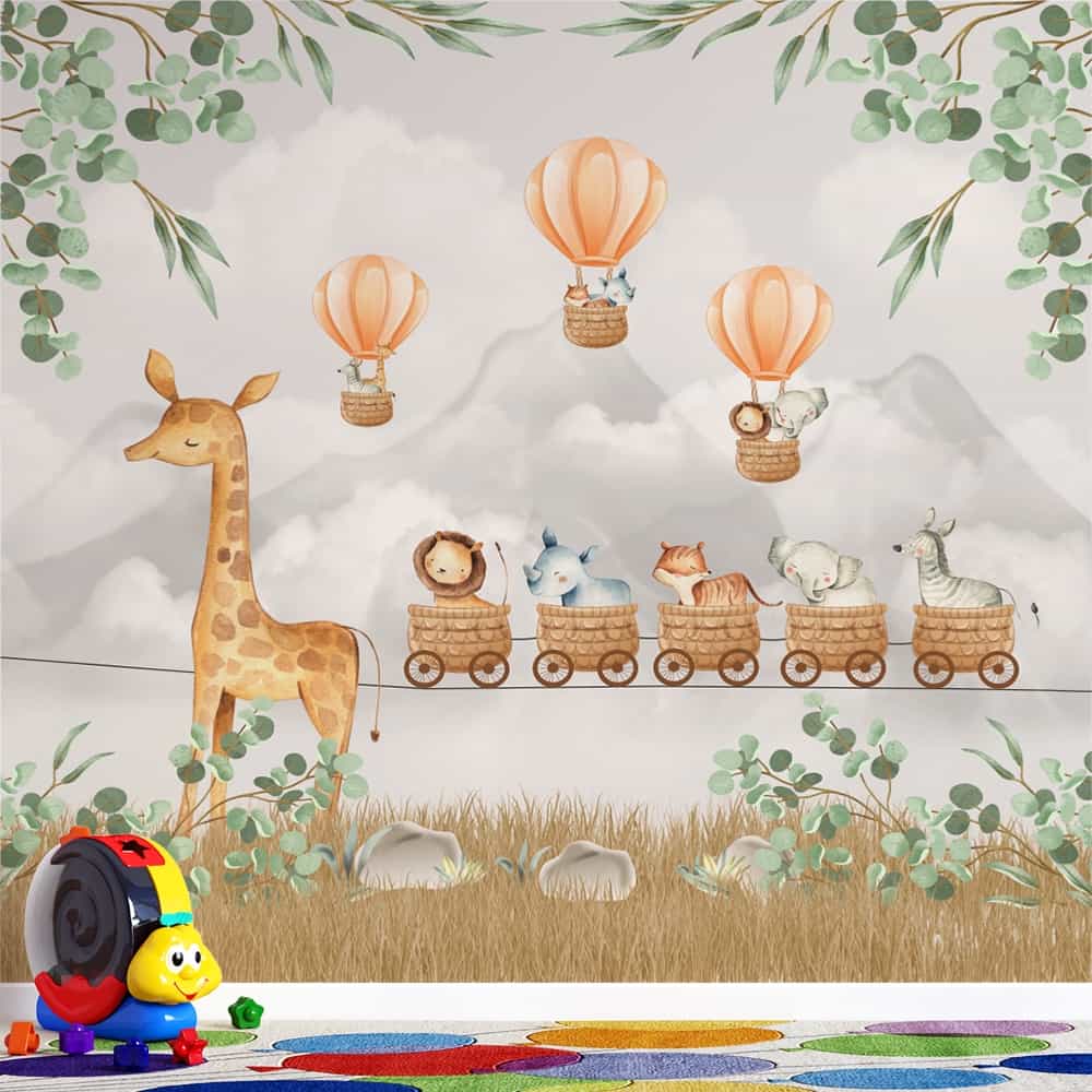 Papel de parede Trenzinho do Safari Puxado pela Girafa