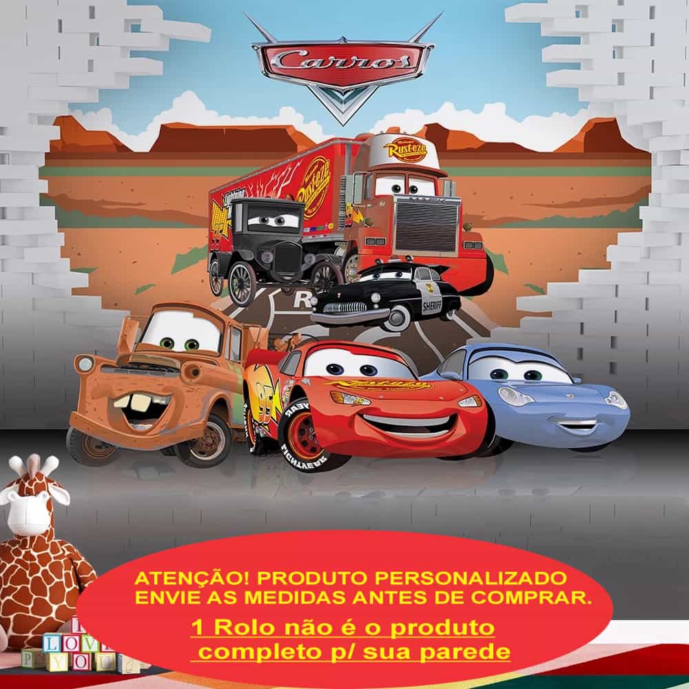 Papel de parede Carros da Disney com McQueen e Mate