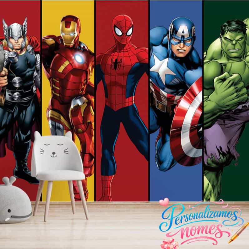 Papel de parede Vingadores Marvel em Faixas Coloridas