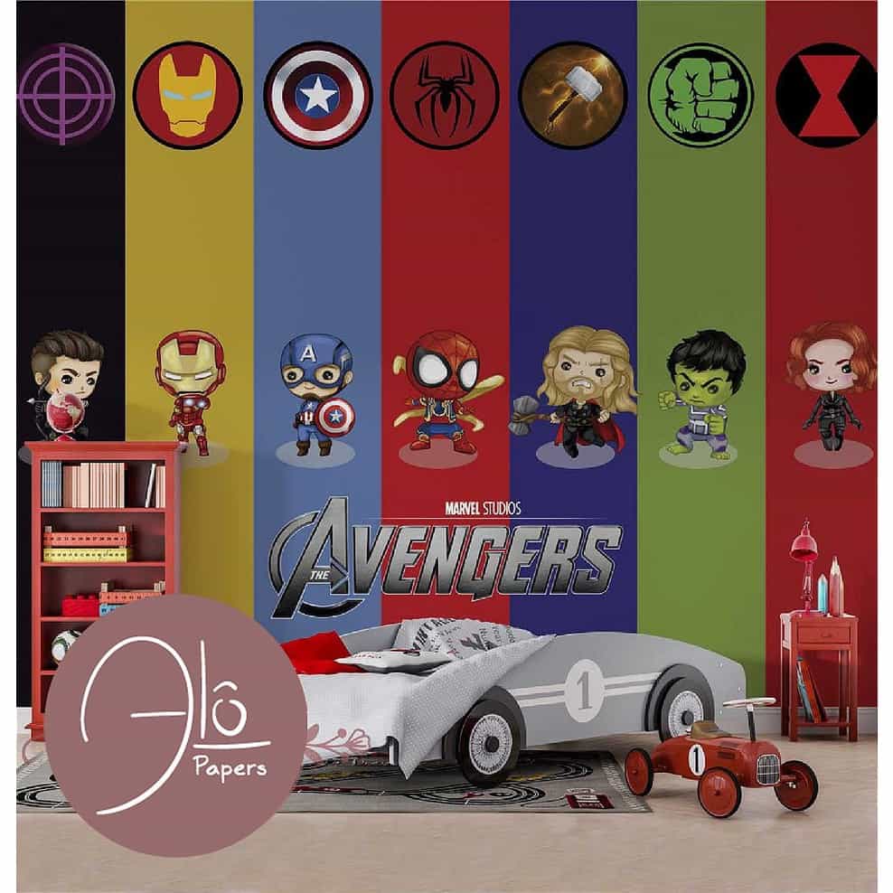 Papel de parede Vingadores Chibi com Emblemas