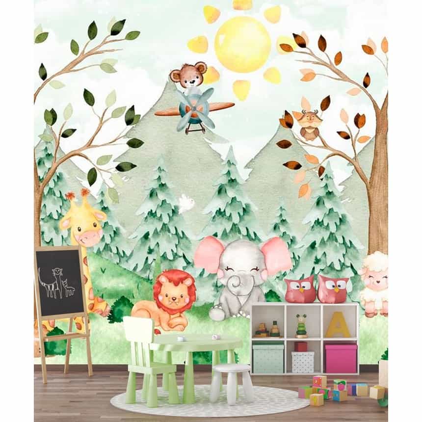 Papel de parede Bichinhos da Floresta com Aviãozinho