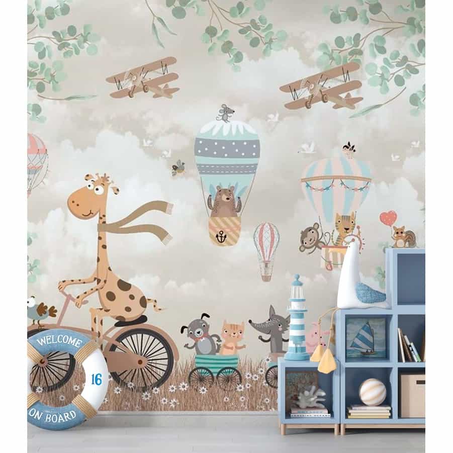 Papel de parede Girafa de Cachecol Pedalando com a Turma