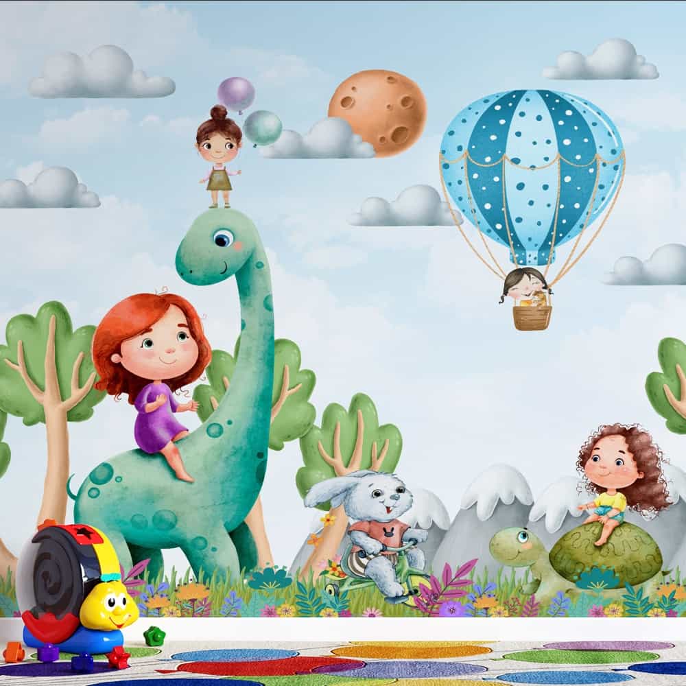 Papel de parede Meninas no Passeio com Dinossauro
