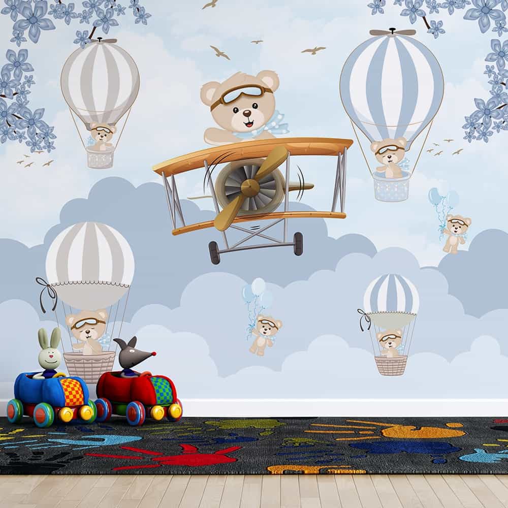 Papel de parede Urso Aviador e Balões