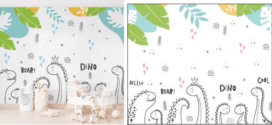 Papel de parede Safari com Folhas Grandes e Neblina