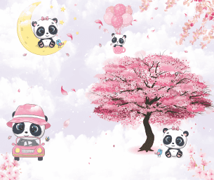 Papel de parede Panda Cerejeira