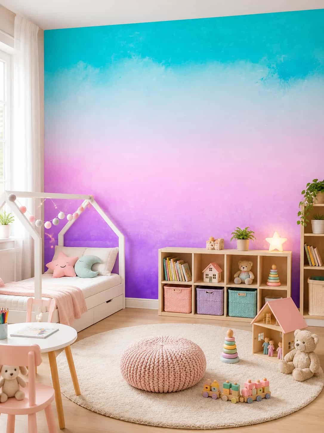 Papel de parede Degradê Aquarela Turquesa e Lilás