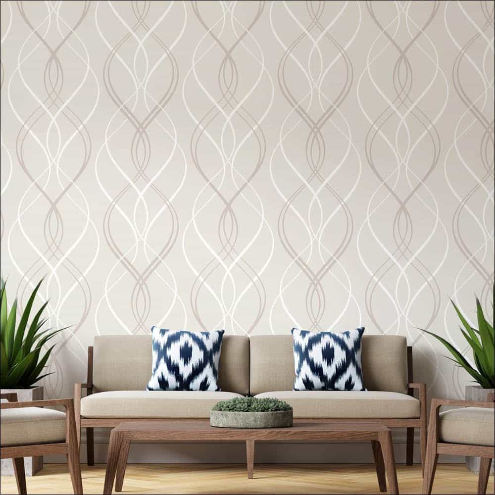 Papel de parede Ondas Entrelaçadas em Bege e Branco