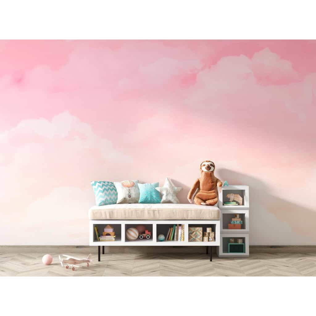 Papel de parede Céu de Nuvens Rosa em Aquarela