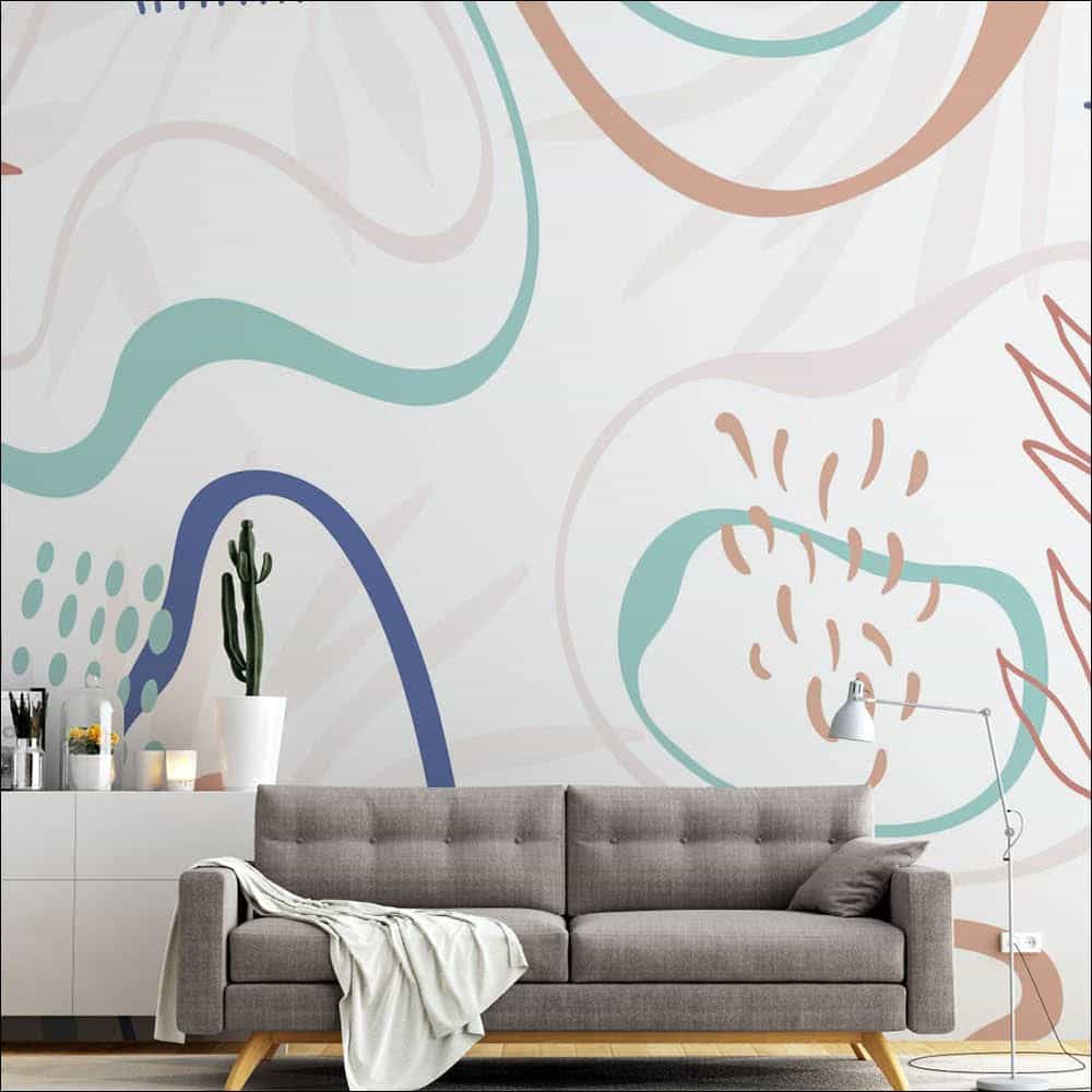 Papel de parede Linhas Onduladas em Menta e Terracota