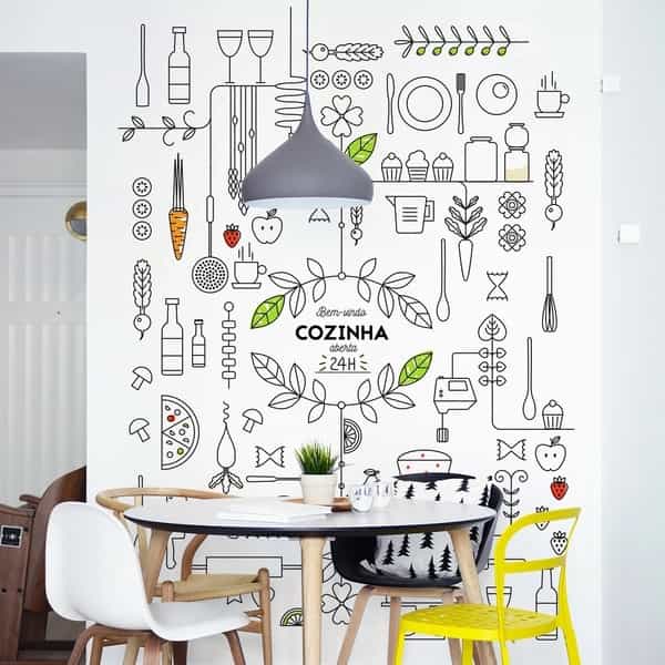 Papel de parede Cozinha Aberta 24h em Line Art