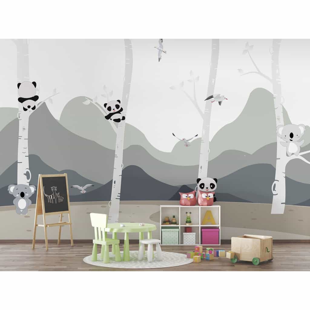 Papel de parede Pandas e Coalas nas Bétulas