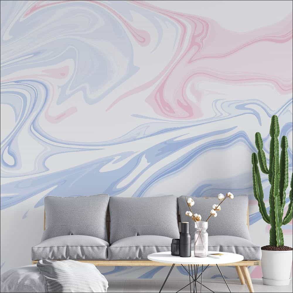 Papel de parede Marmorizado Rosa Quartzo e Azul Sereno