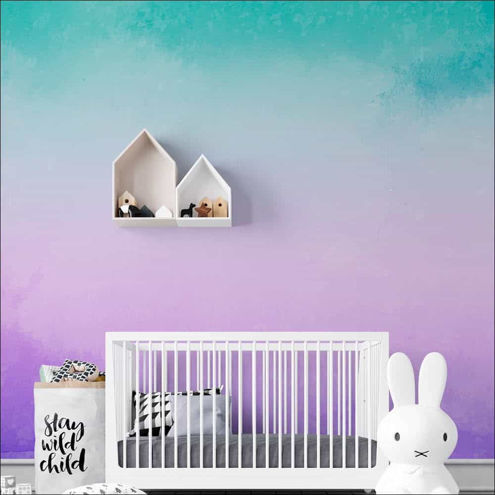 Papel de parede Degradê Turquesa e Lilás em Aquarela