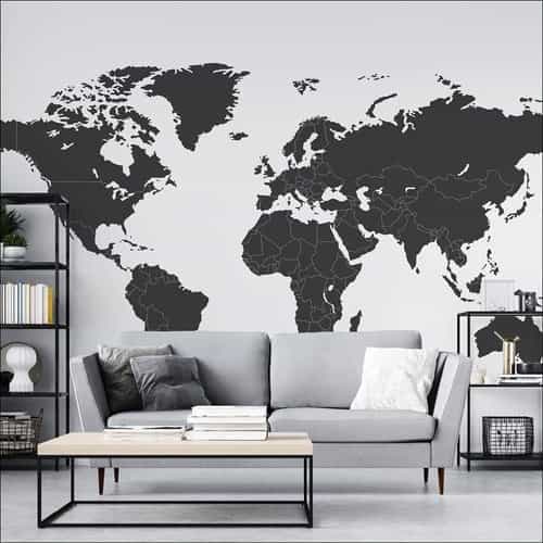 Papel de parede Mapa-Múndi Grafite Minimalista