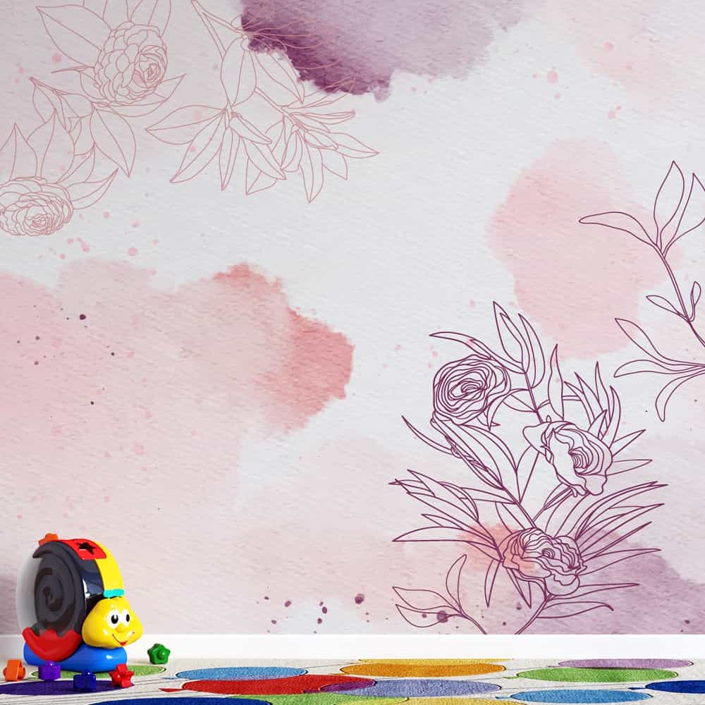 Papel de parede Folhas em Aquarela Rosa Violeta