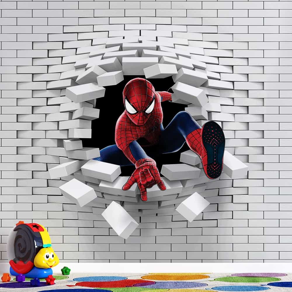 Papel de parede Homem-Aranha Saindo da Parede 3D