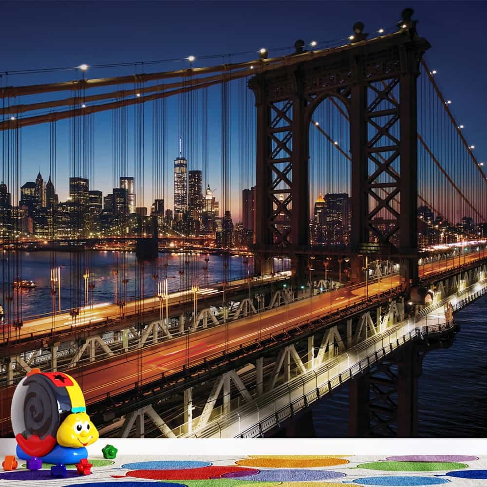 Papel de parede Ponte de Nova York à Noite – Skyline Urbano em Alta Definição🌆 🌉✨