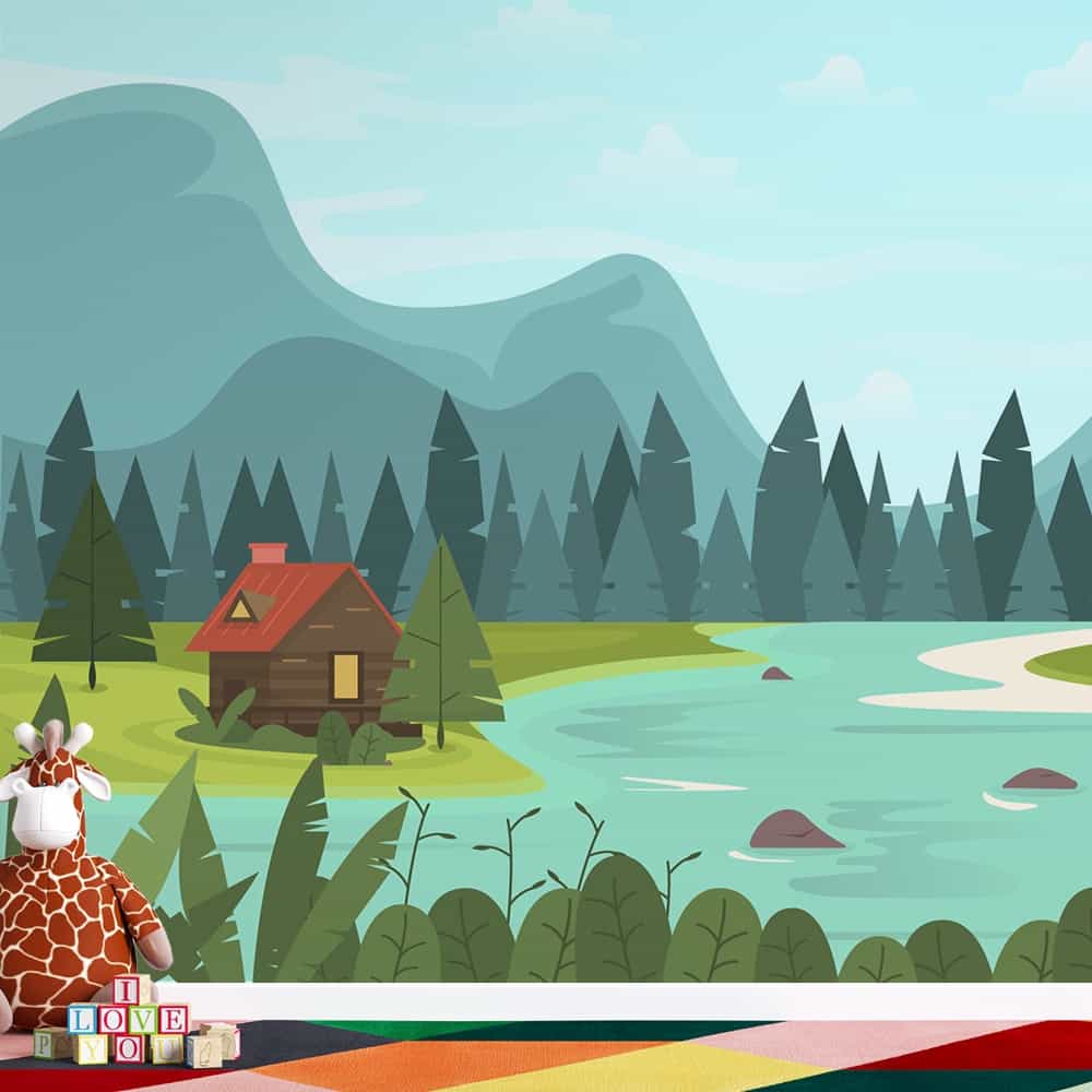 Papel de parede Cabana no Lago em Estilo Flat