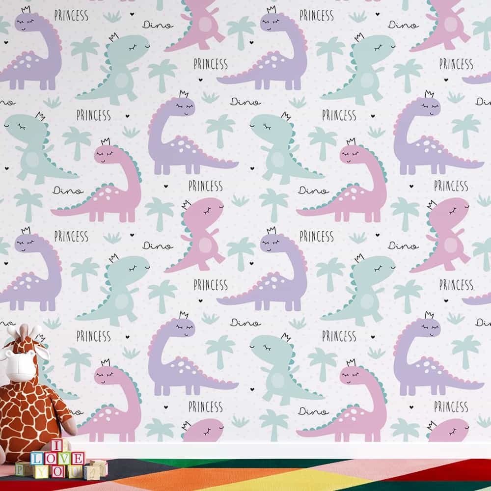 Papel de parede Dinossauro Princesa – Tons Pastel e Decoração Lúdica🦕 👑