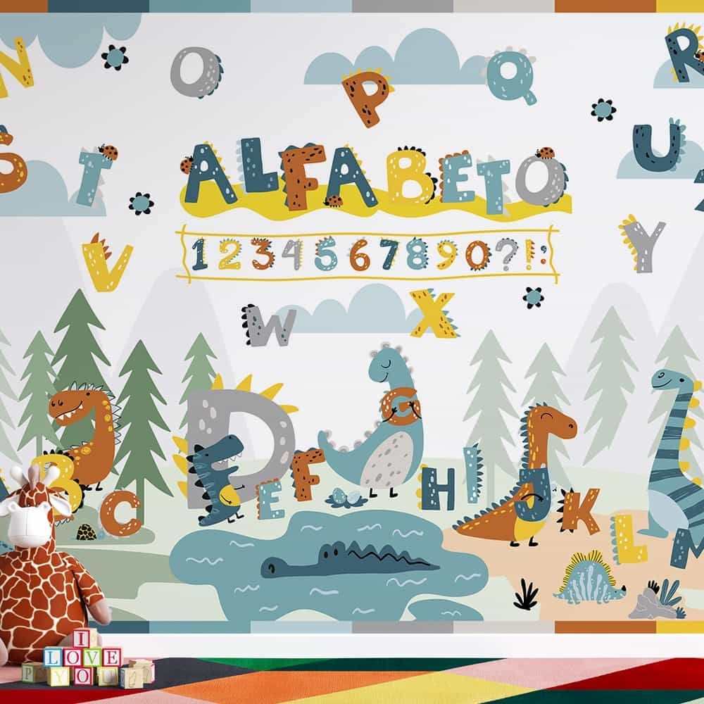 Papel de parede Alfabeto dos Dinossauros com Números