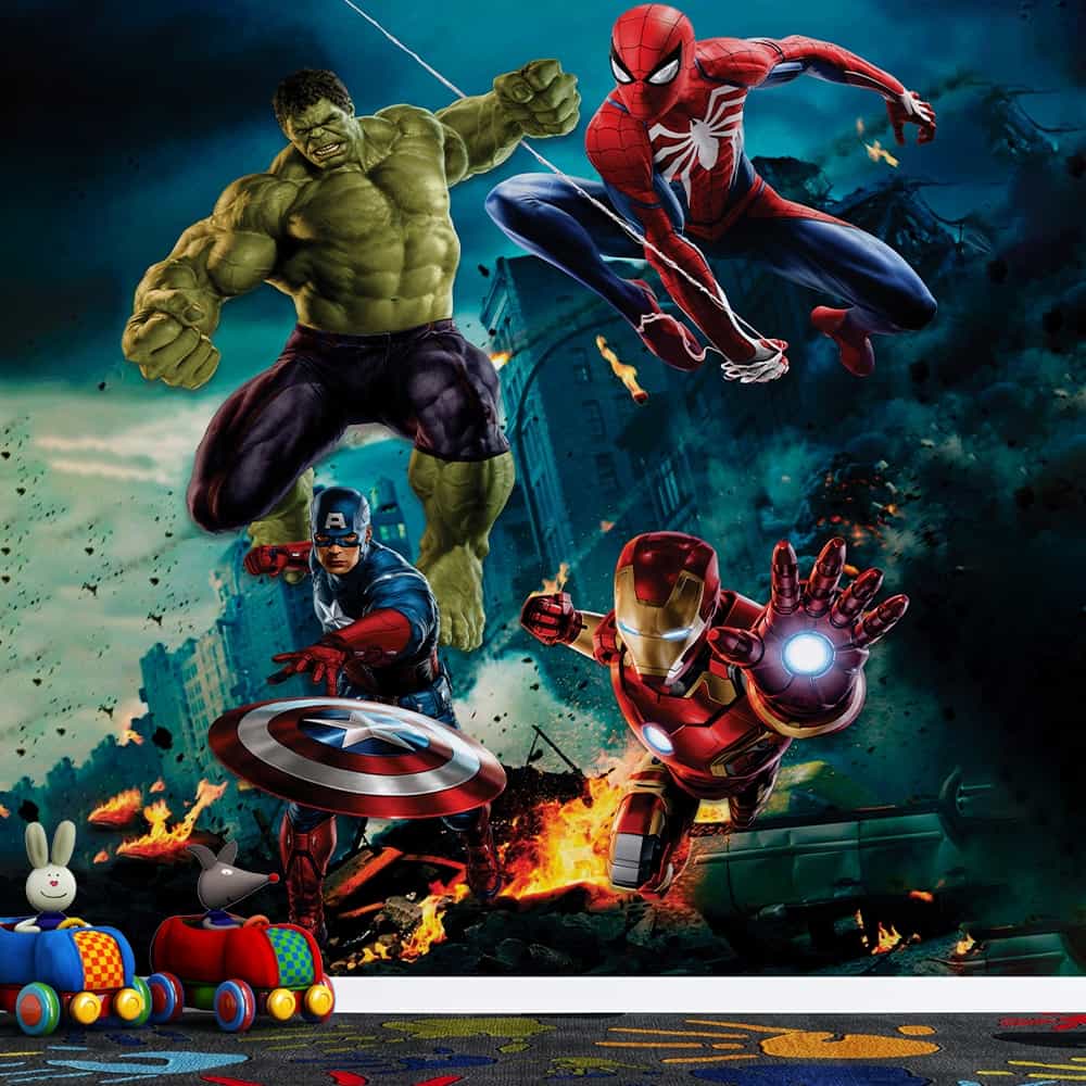 Papel de parede Vingadores em Batalha na Cidade à Noite