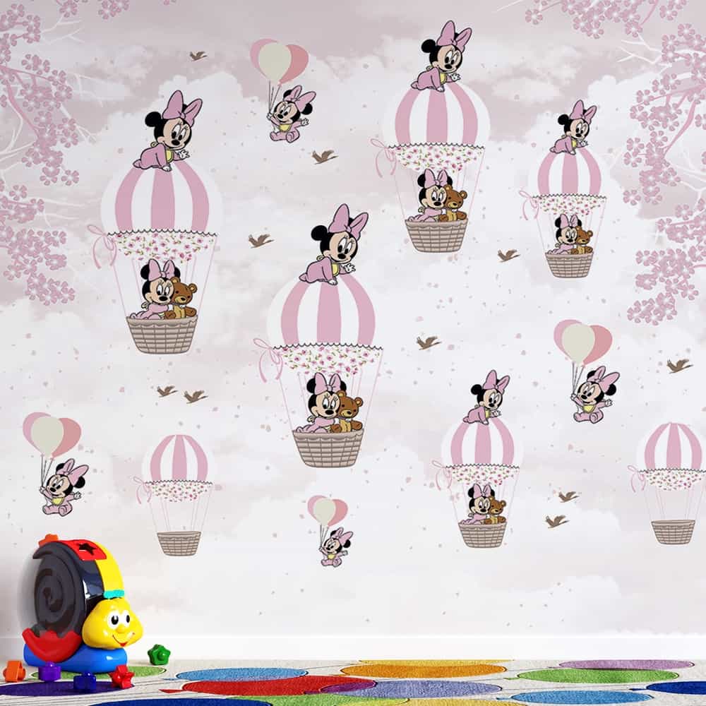 Papel de parede Baby Minnie nos Balões Rosa