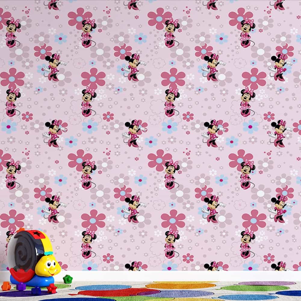 Papel de parede Minnie entre Flores Rosa