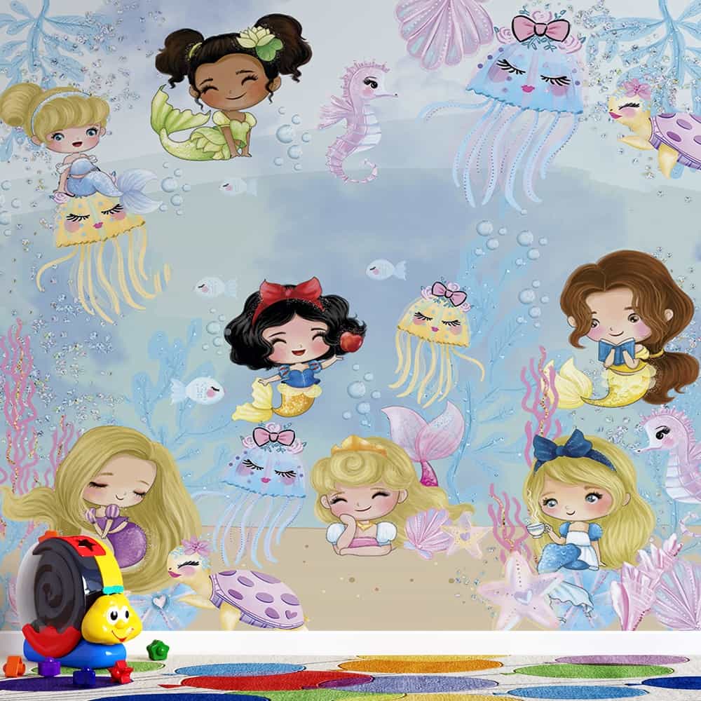 Papel de parede Princesas Sereias no Fundo do Mar
