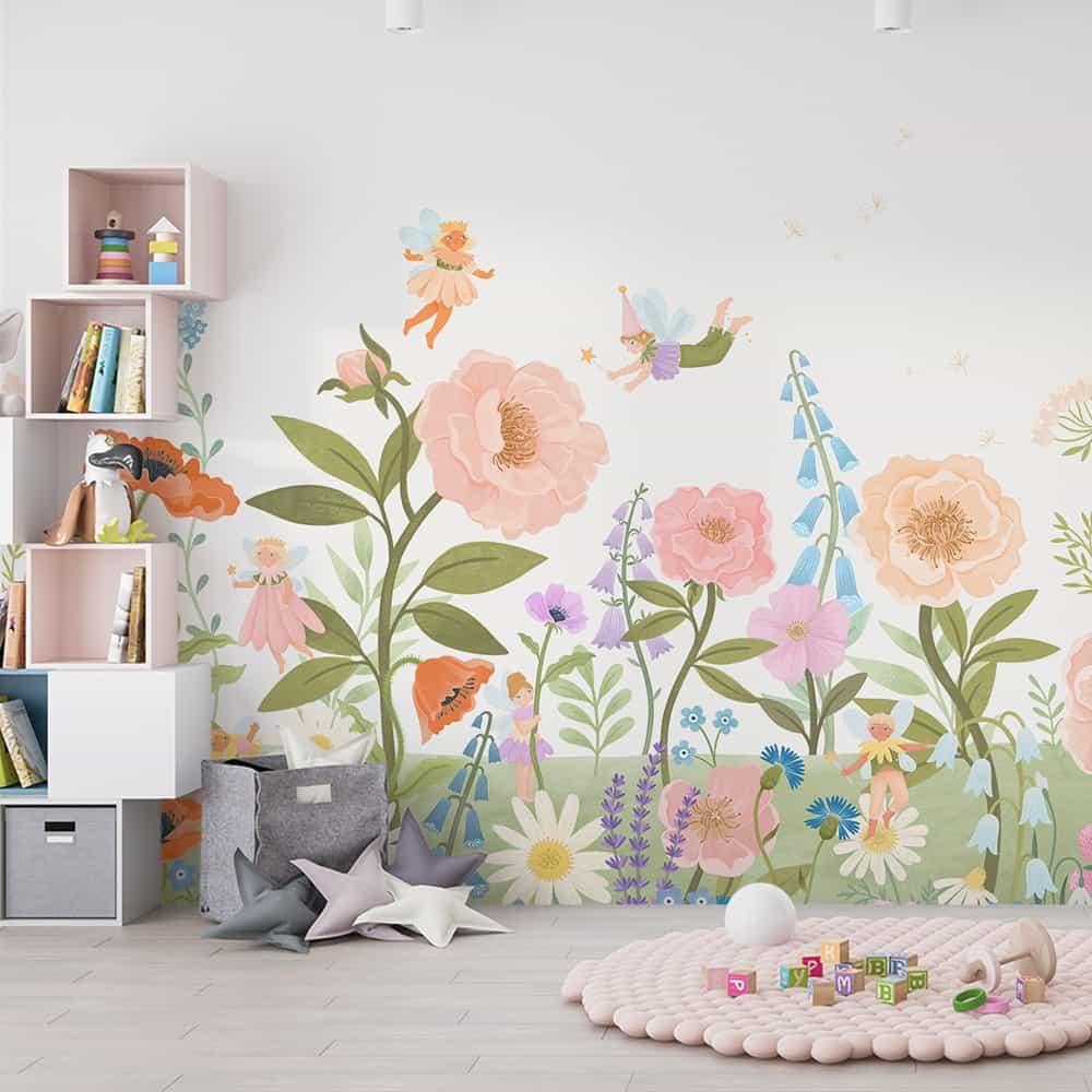 Papel de parede Fadinhas no Jardim de Flores