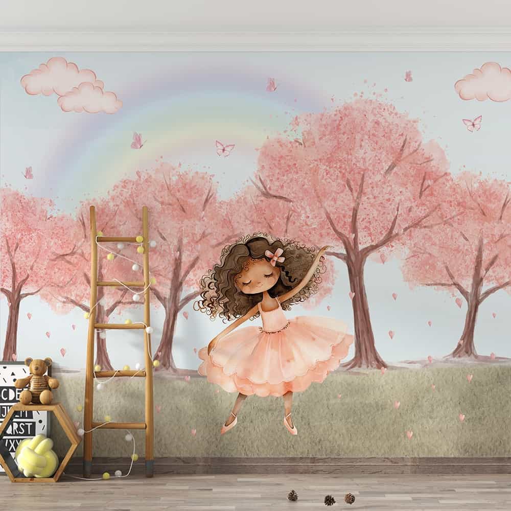 Papel de parede Bailarina de Cachos sob o Arco-Íris