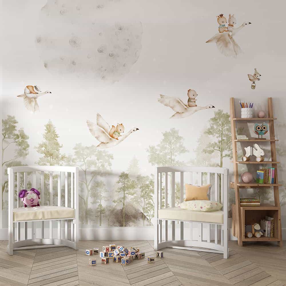 Papel de parede Voo dos Cisnes com Bichinhos