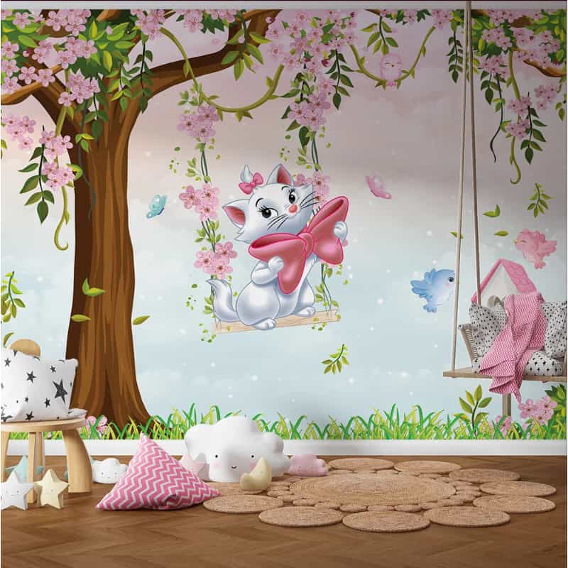 Papel de parede Gatinha Marie no Balanço do Jardim