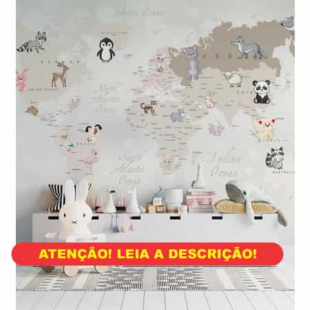 Papel de parede Mapa-Múndi Neutro com Bichinhos