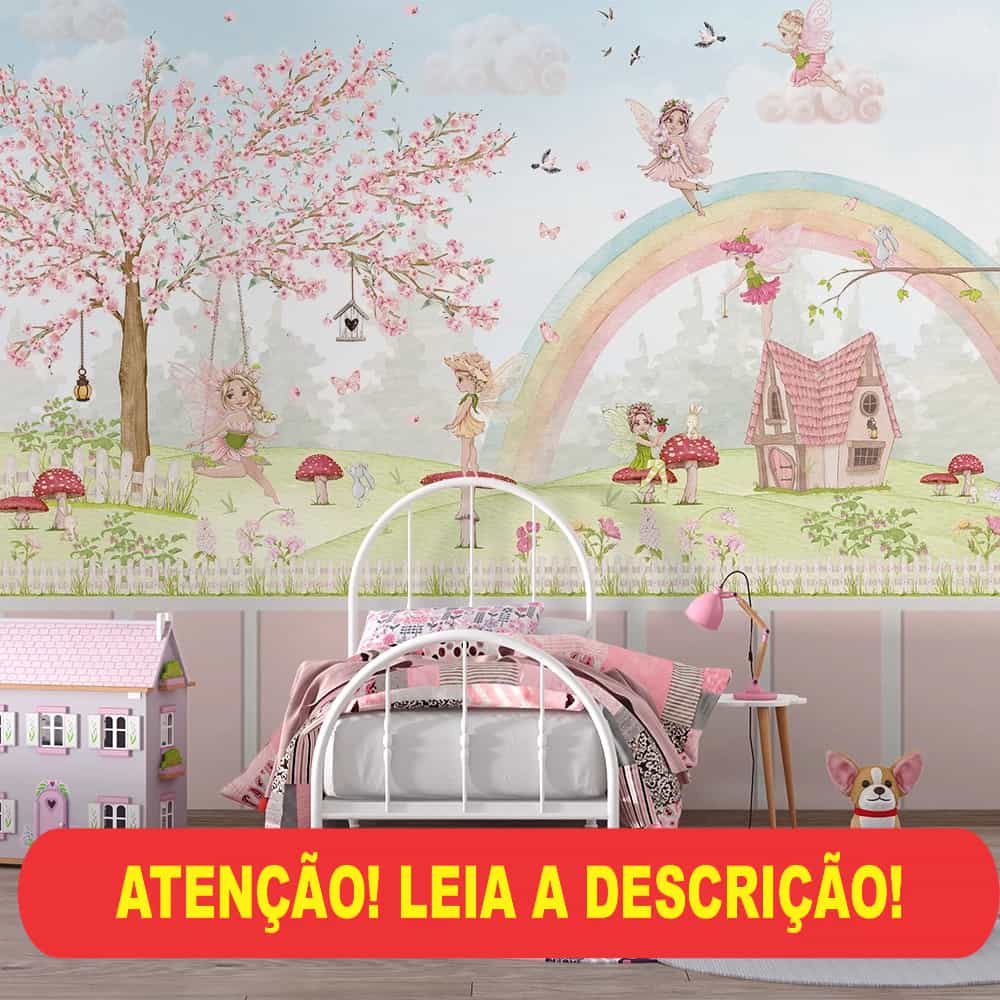 Papel de parede Jardim das Fadas Brincando em Arco-Íris com Céu Azul