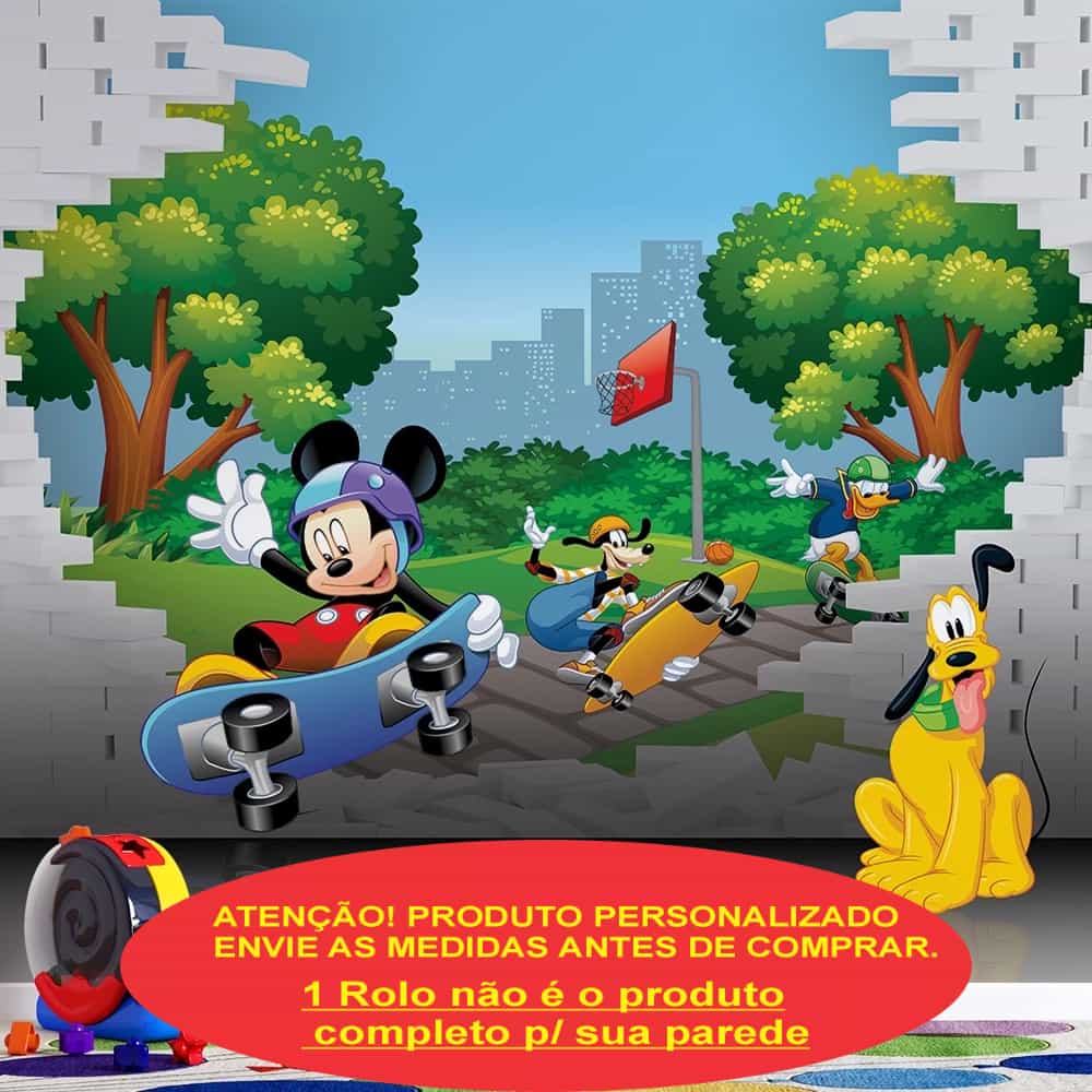 Papel de parede Mickey de Skate Saindo da Parede 3D