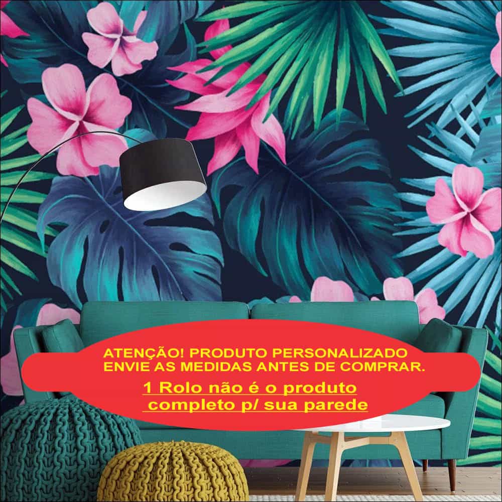 Papel de parede Folhas Gigantes com Flores Rosas