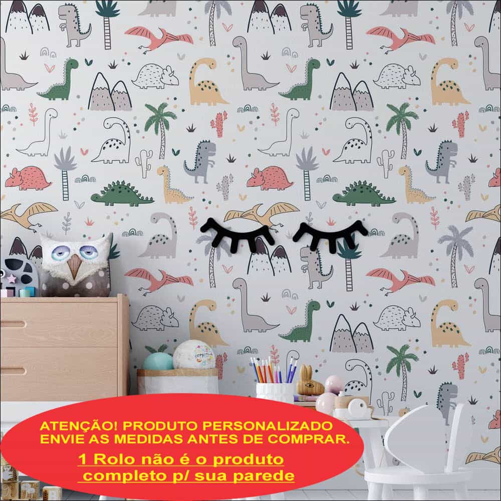 Papel de parede Dinossauros Fofos com Palmeiras