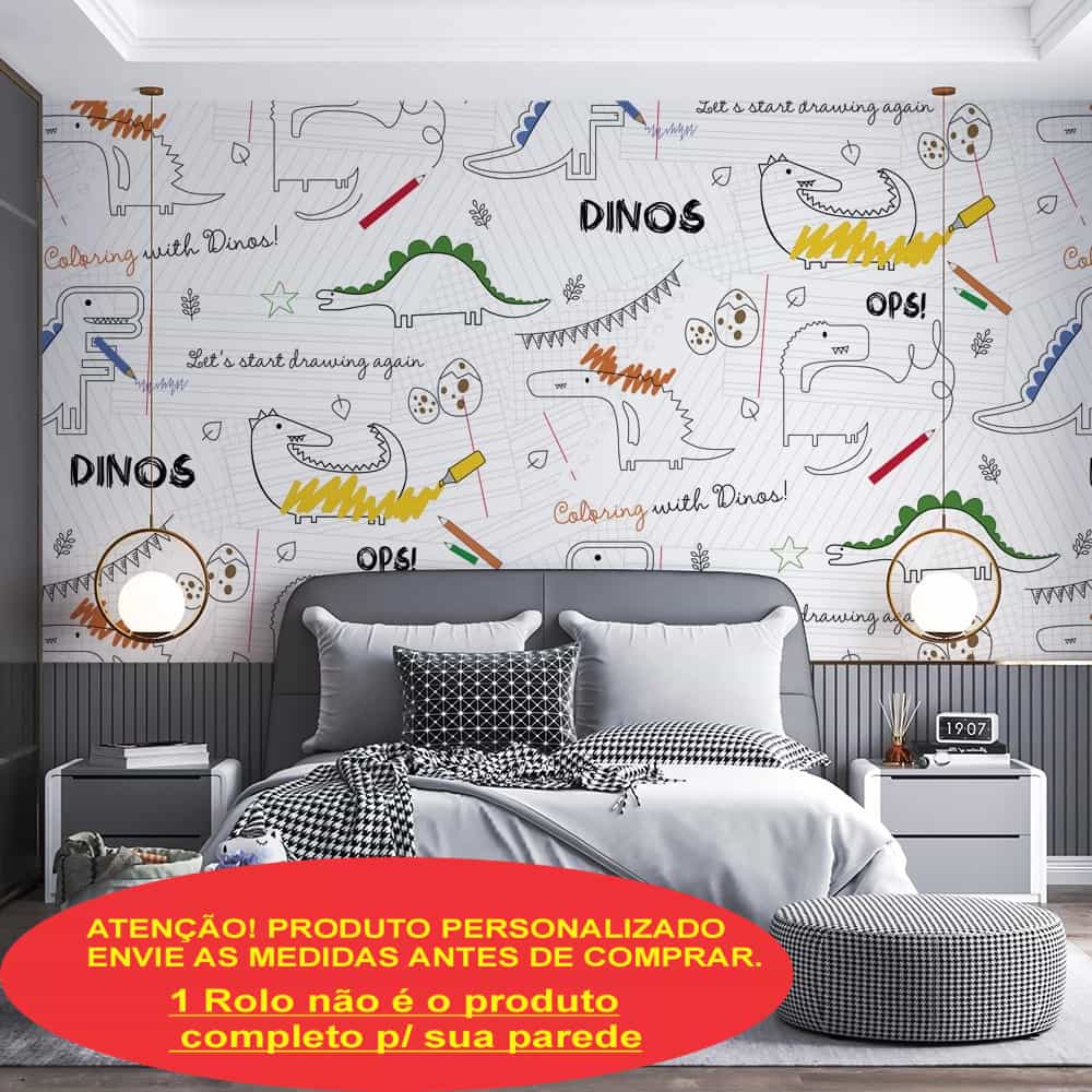 Papel de parede Dinossauros Rabiscados no Caderno